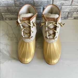 Sperry Gold and Beige Duck Boots